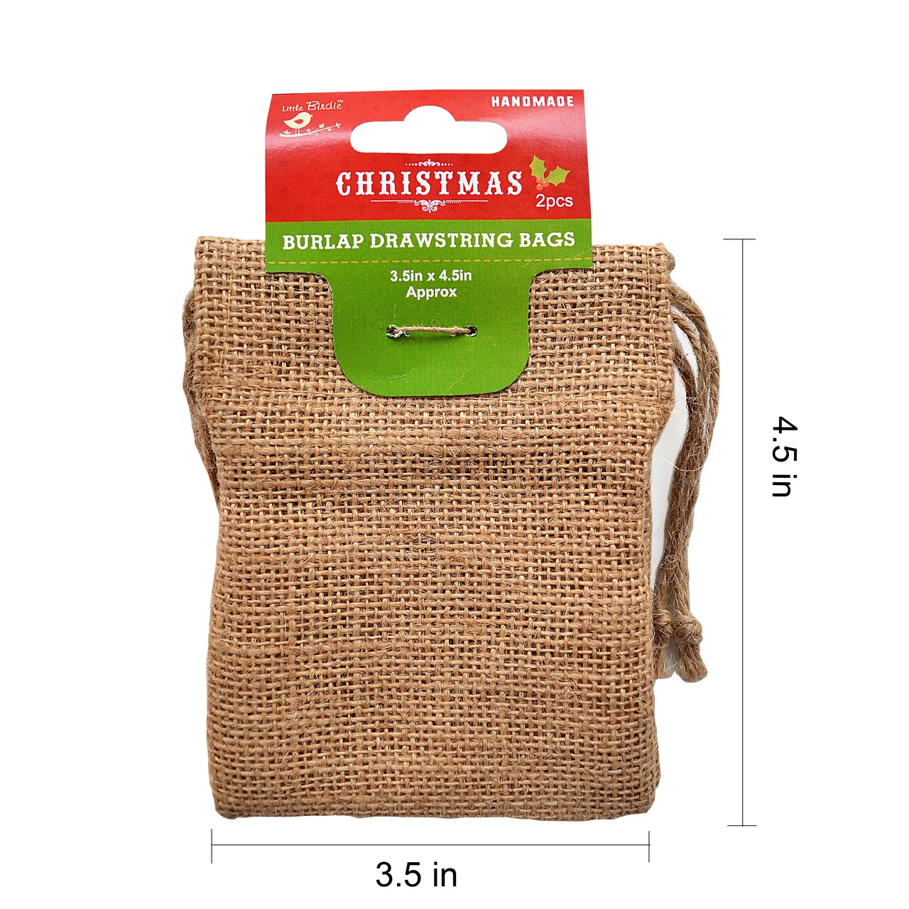 Little Birdie Burlap Drawstring Bag 3.5''X4.5'' 2/Pkg-Natural